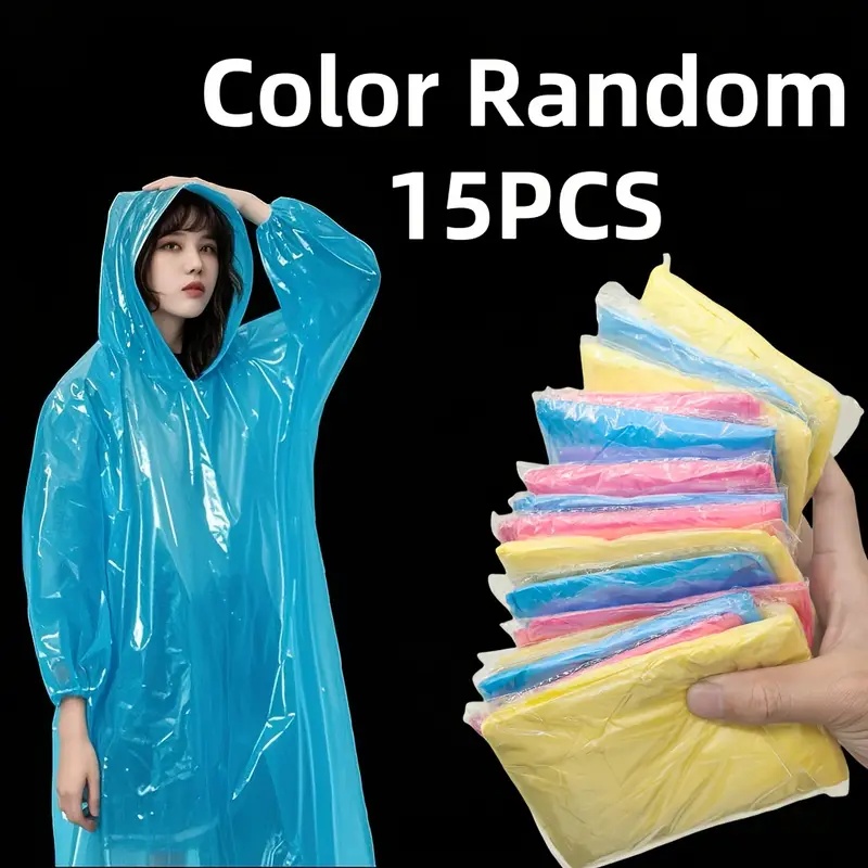 Cycling Gear In Rain - 15/30個 ランダムカラー 大人用使い捨て透明レインポンチョ - 軽量折りたたみ式緊急レインギア、レッド/ブルー/イエロー、通気性のあるプラスチック素材、ハイキング、釣り、サイクリング、その他のアウトドアアクティビティに最適、カラフルなカラーセレクション、ポータブル収納バッグ
