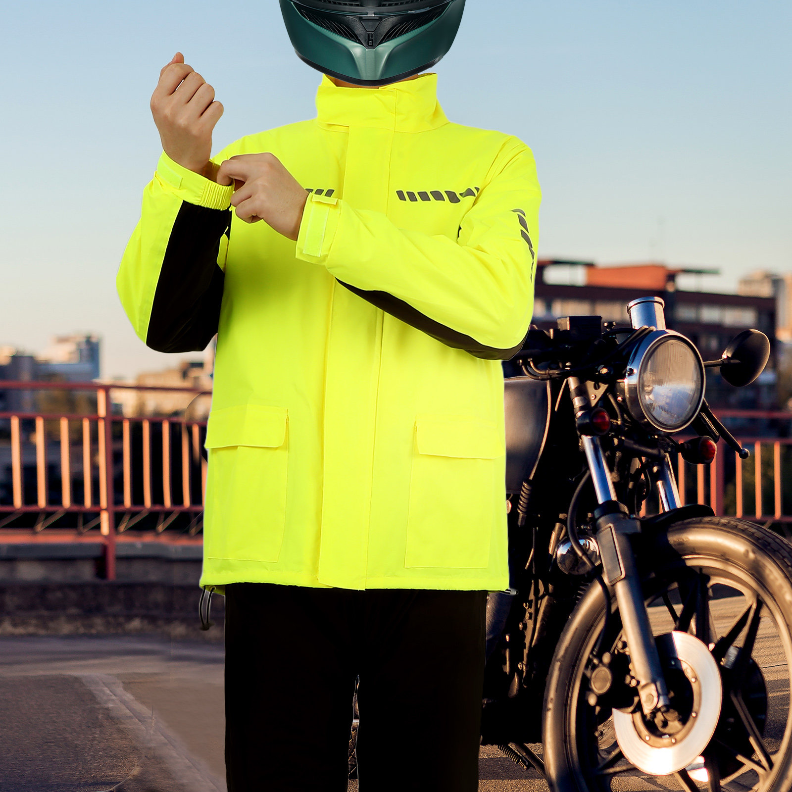 Cycling Gear In Rain - 1 セット男性屋外サイクリングレインスーツ防水反射オートバイレインコートパンツ靴カバー大雨安全ギア