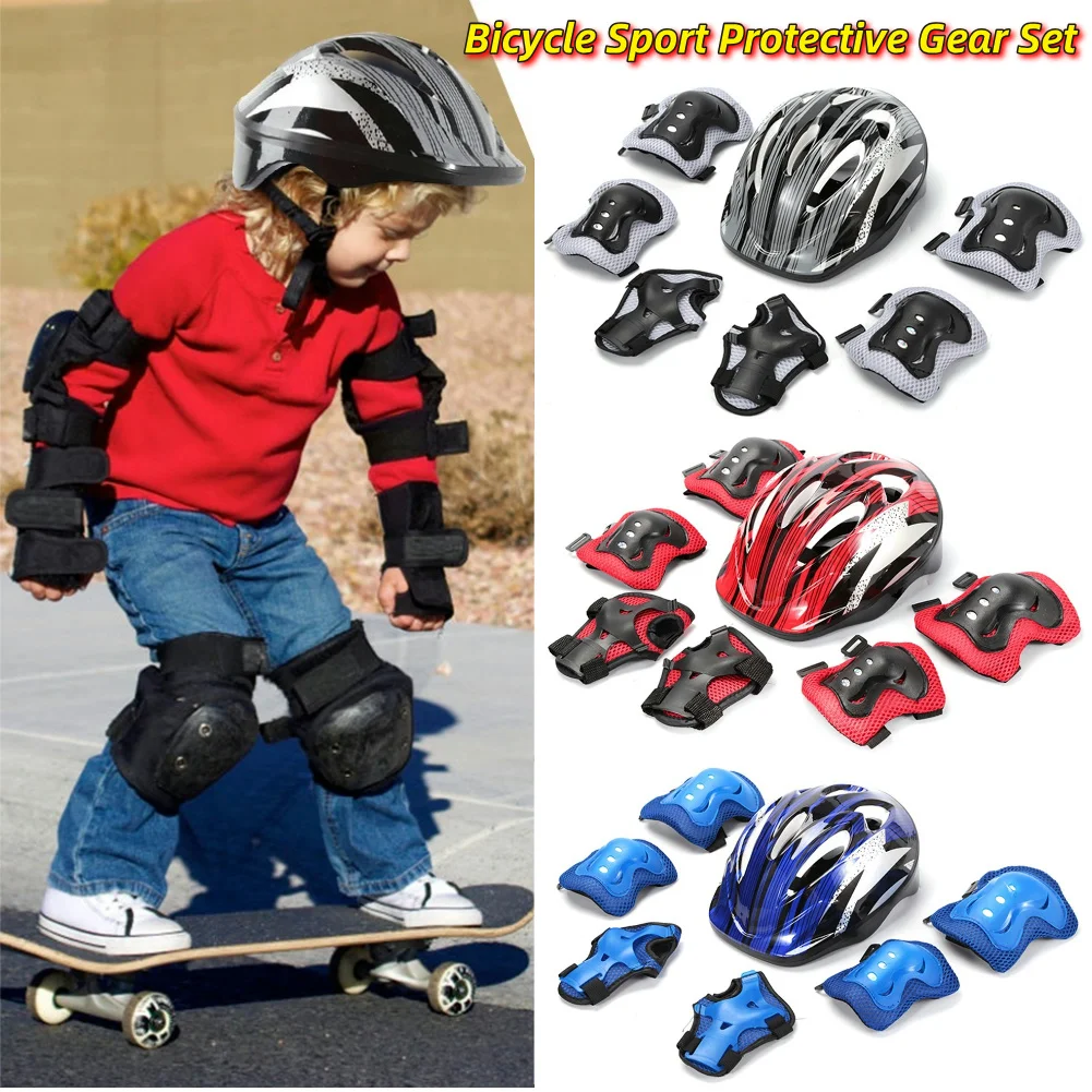 Cycling Protective Gear - 7 個の自転車スポーツ保護具セット調整可能な子供用安全スケートヘルメットパッドセット 48-55 センチメートルスケートボード/バイク/スケート/サイクリング用