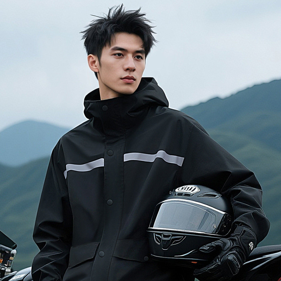 反射ストリップ付き防水分割レインスーツ、フード付きレインコー - Cycling Gear In Rain のレビューと価格